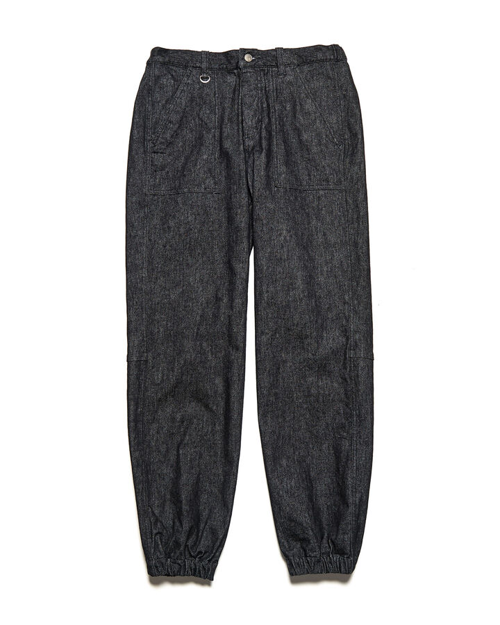 HIGH STRETCH DENIM HEM SHIRRING BAKER PANTS,BLACK, medium