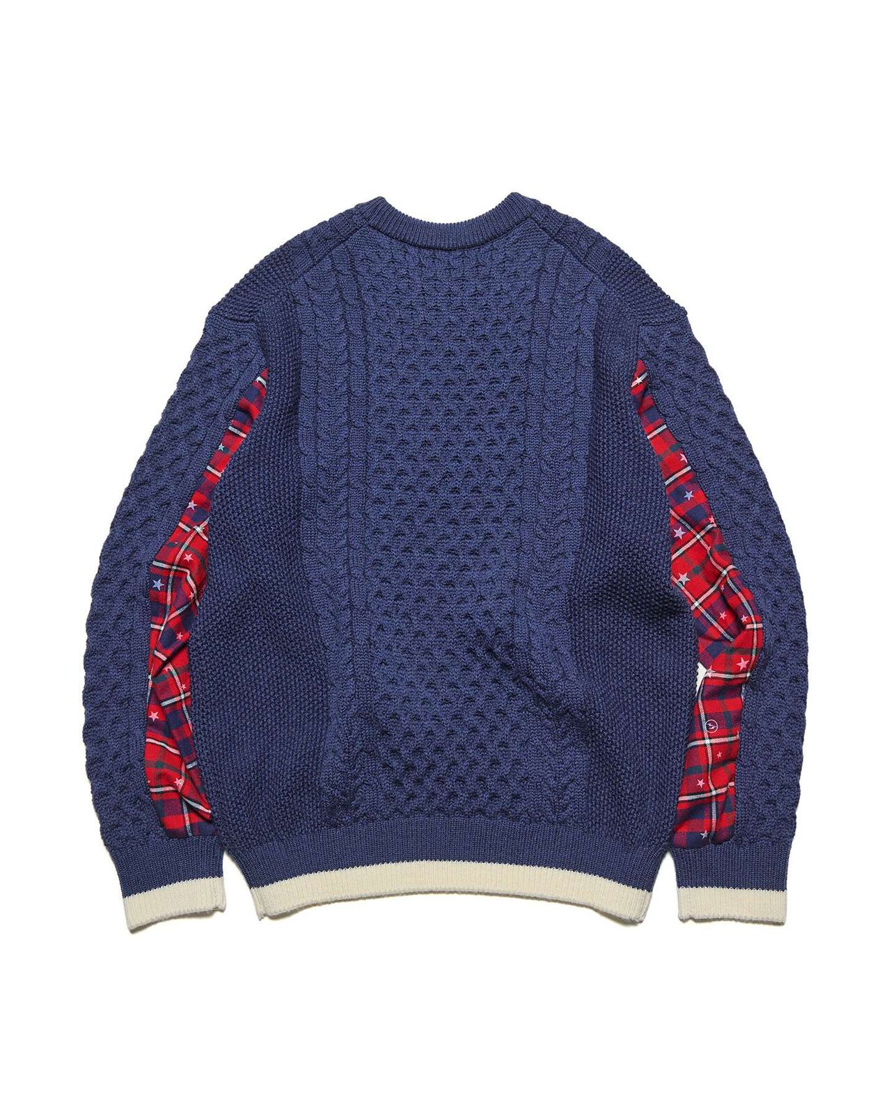 STAR PRINT CHECK PANELED CABLE KNIT,NAVY, large image number 1