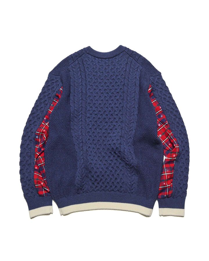 STAR PRINT CHECK PANELED CABLE KNIT,NAVY, medium image number 1