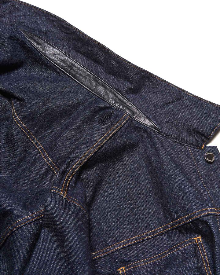 LEATHER ASSEMBLED DENIM TRUCKER JACKET,INDIGO, medium image number 4