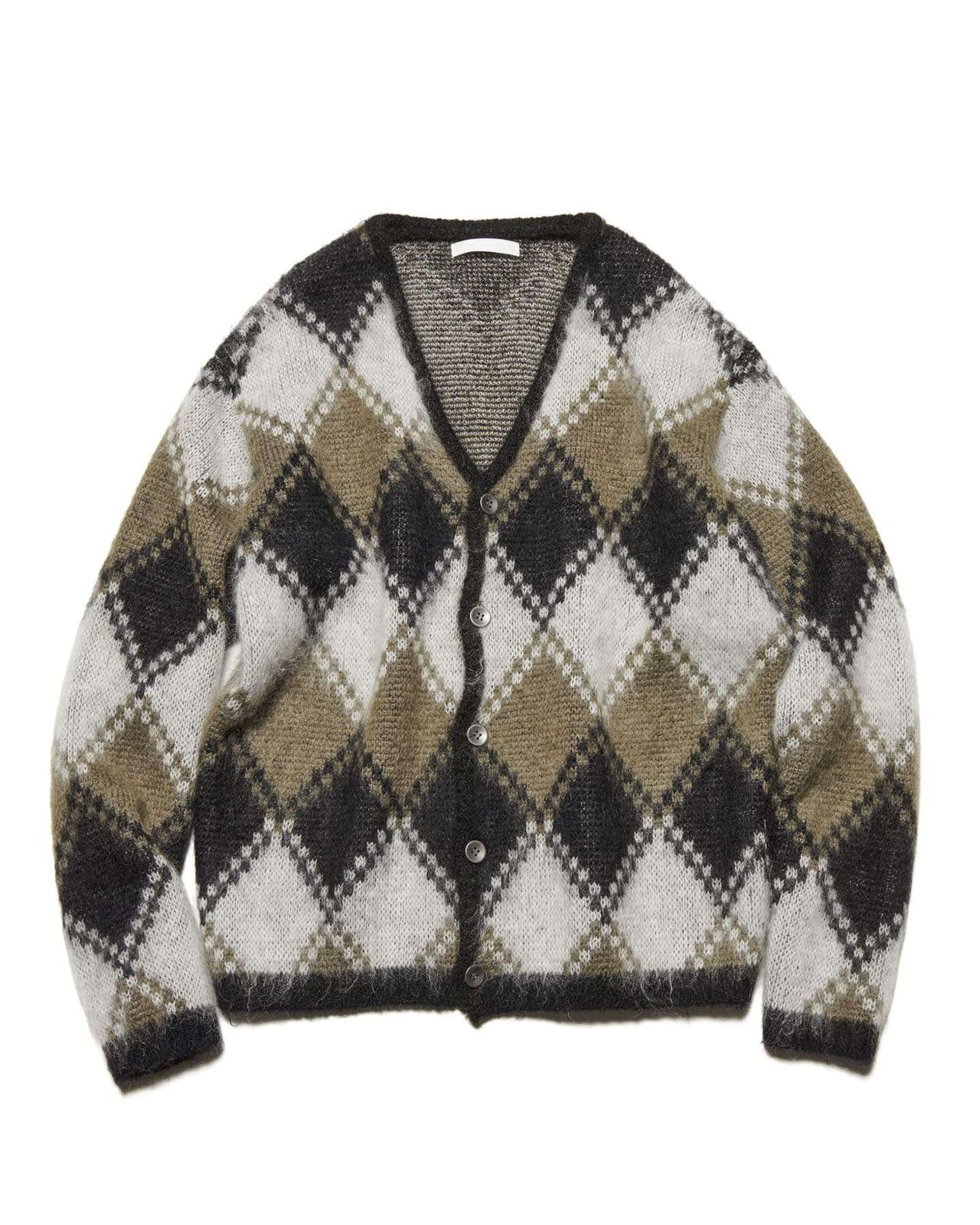 MOHAIR ARGYLE CARDIGAN,KHAKI, large image number 0