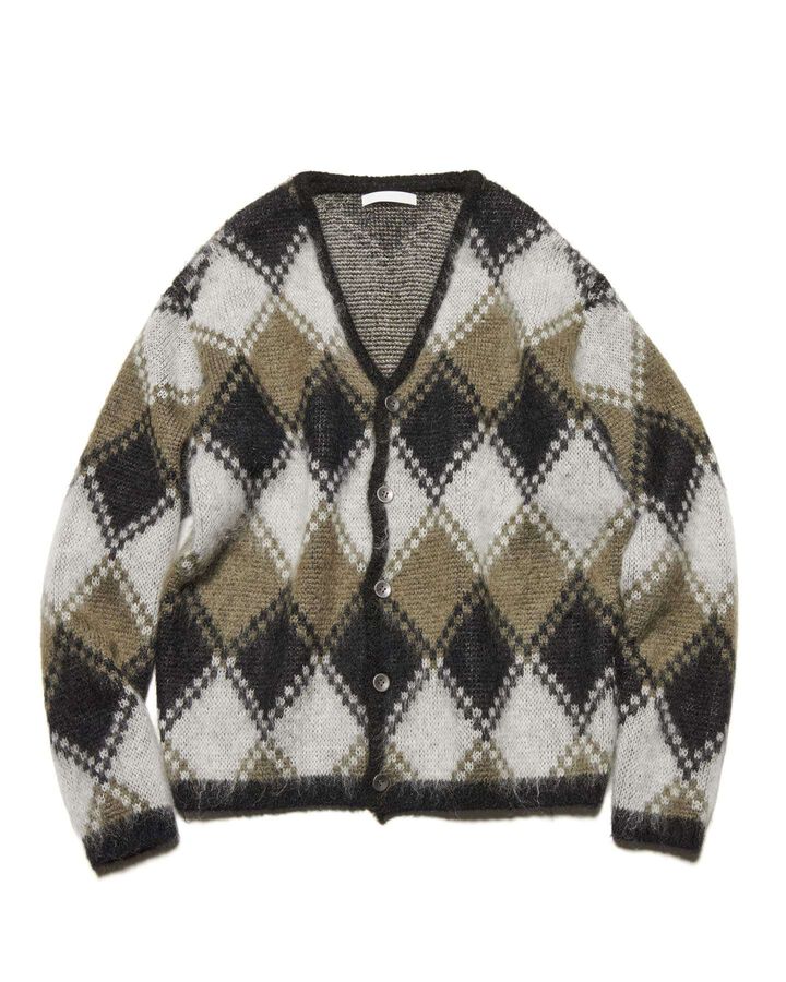 MOHAIR ARGYLE CARDIGAN,KHAKI, medium