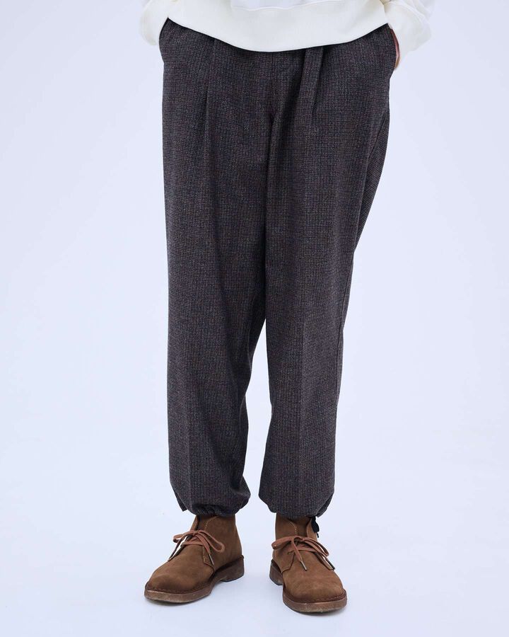 MELANGE TWEED GUNCLUB CHECK 1TUCK WIDE TAPERED PANTS,BROWN, medium image number 3