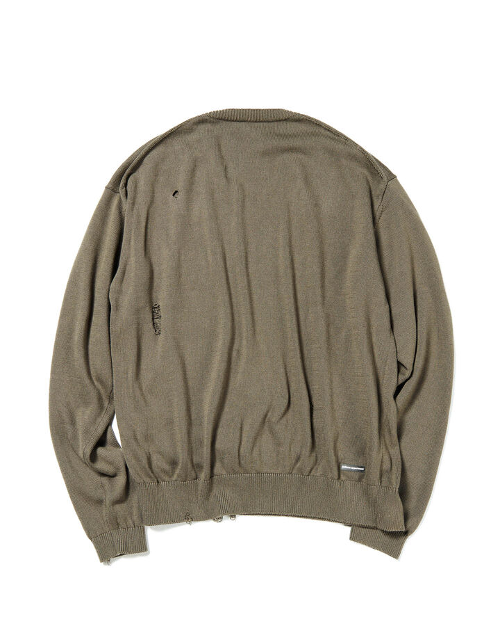 DAMAGED V NECK KNIT,KHAKI, medium image number 1