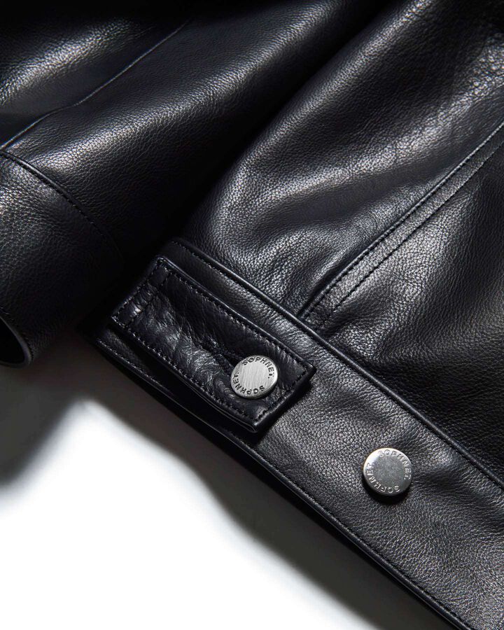 LEATHER TRUCKER JACKET,BLACK, medium image number 6