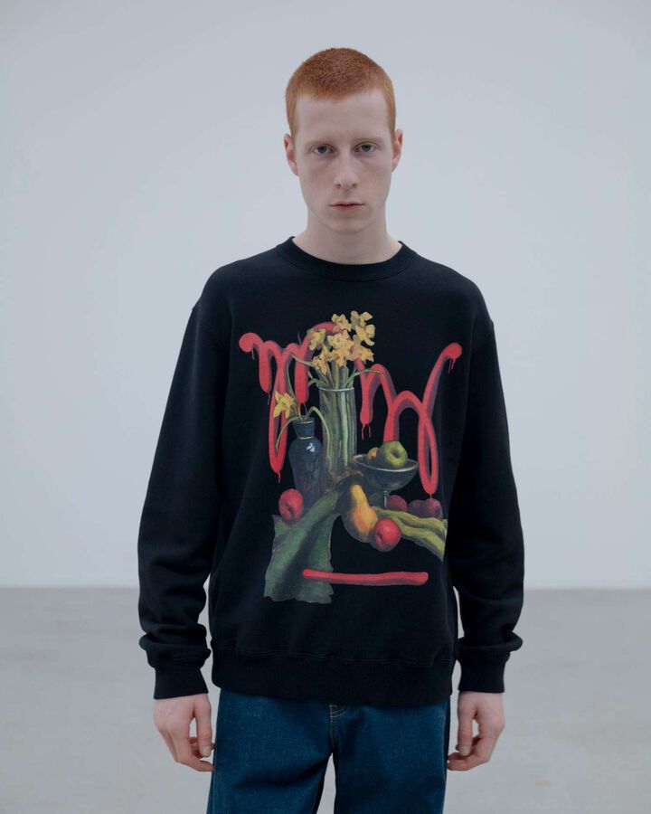 MICHAEL CHERNO: NARCISSUS CREWNECK TOP,BLACK, medium image number 4