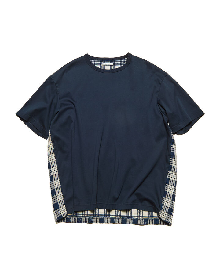 STAR PRINT CHECK PANELED WIDE TEE,INDIGO, medium