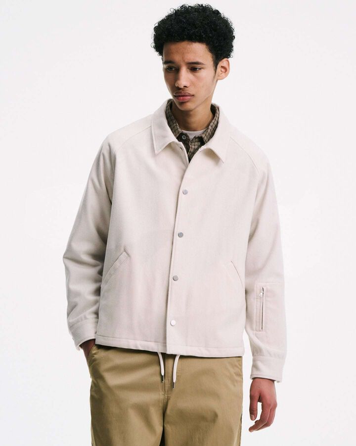 LIGHT MELTON WOOL COACH JACKET,CHARCOAL GRAY, medium image number 8