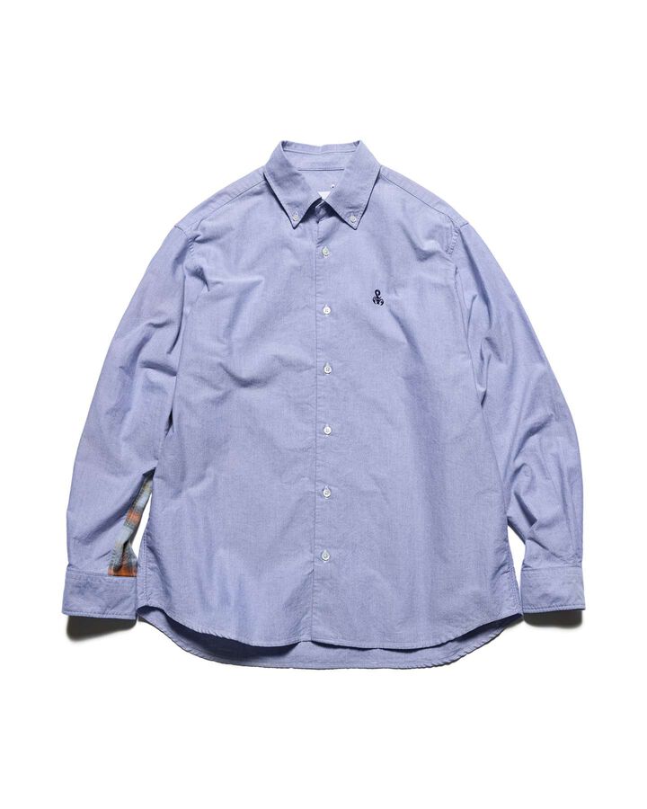 CHECK PANELED B.D SHIRT,NAVY, medium
