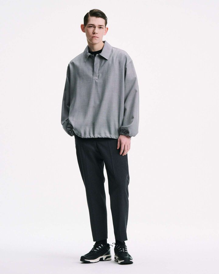 FLANNEL WOOL SHIRRING SLIM-FIT SLACKS,CHARCOAL GRAY, medium image number 7