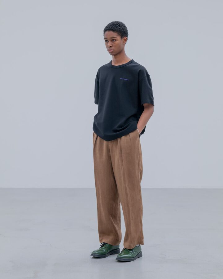 BRUSHED LINEN CUT-OFF PANTS,BROWN, medium image number 4