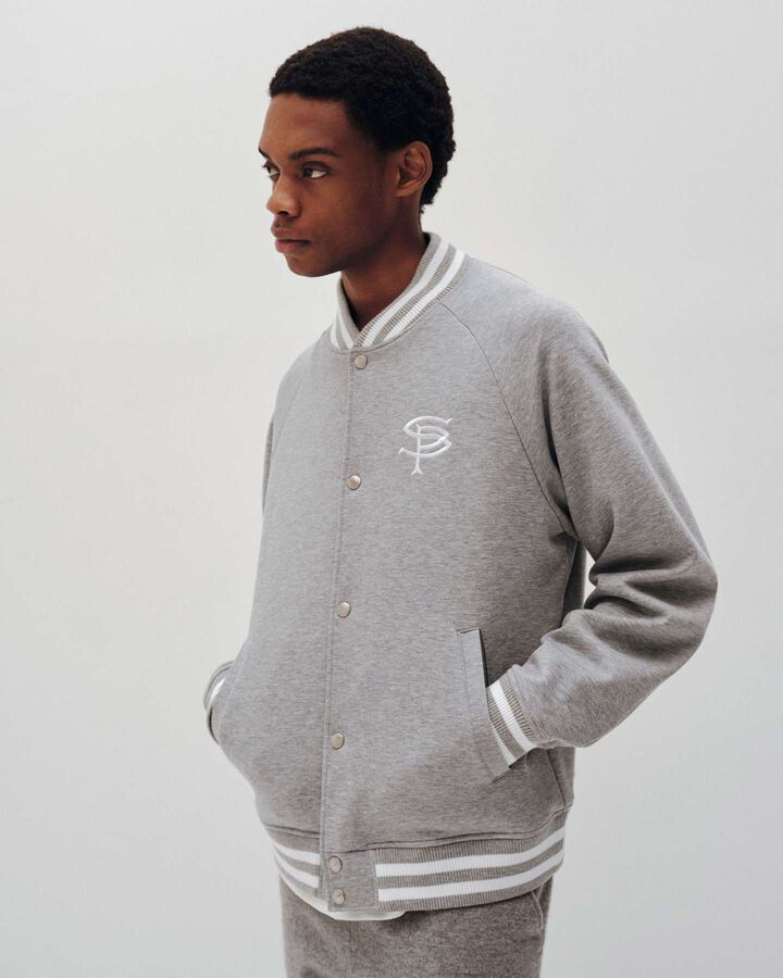 COMPACT DOUBLE KNIT SP LOGO VARSITY JACKET,BLACK, medium image number 6