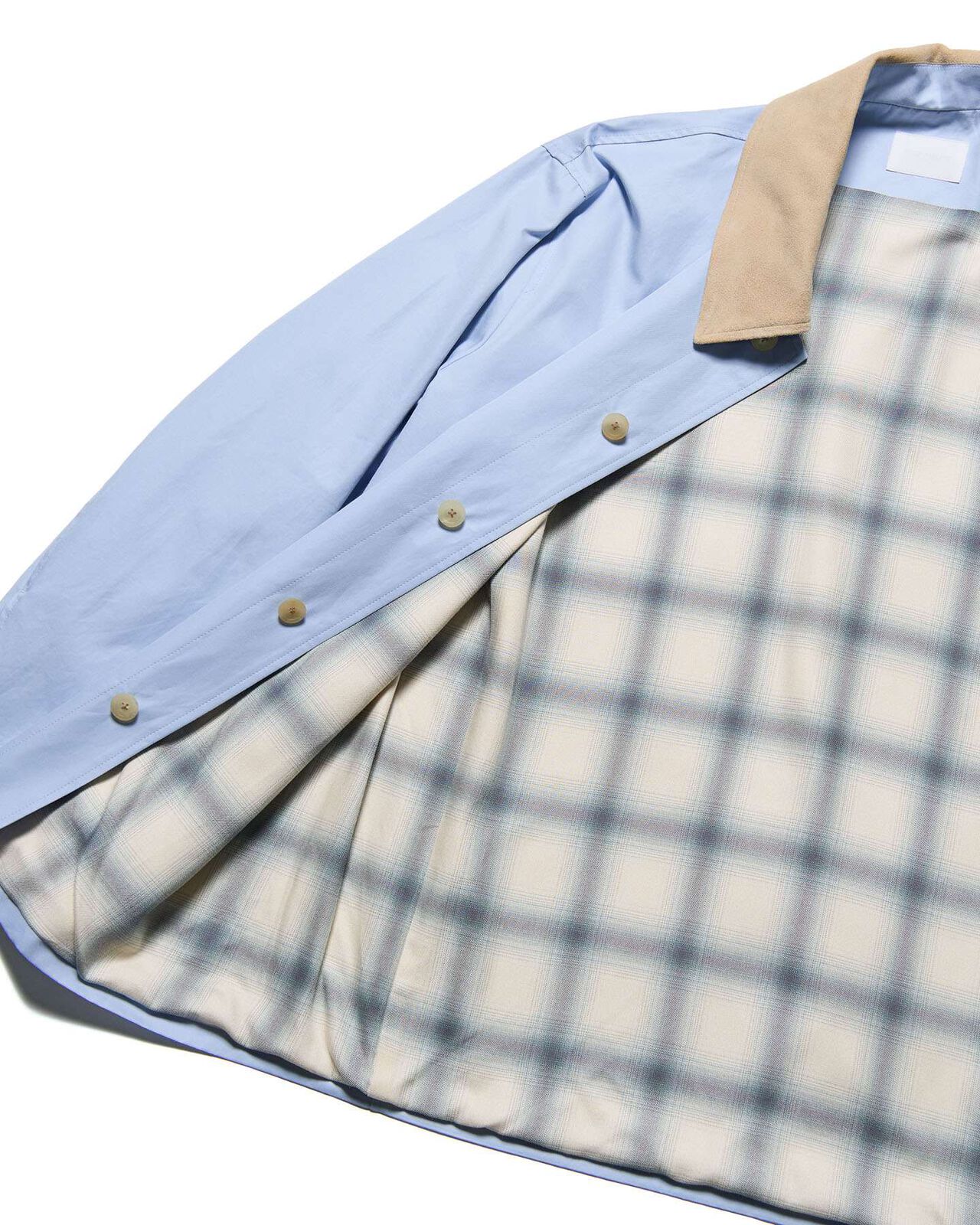 LEATHER COLLAR COVERALL,LIGHT BLUE, large image number 3