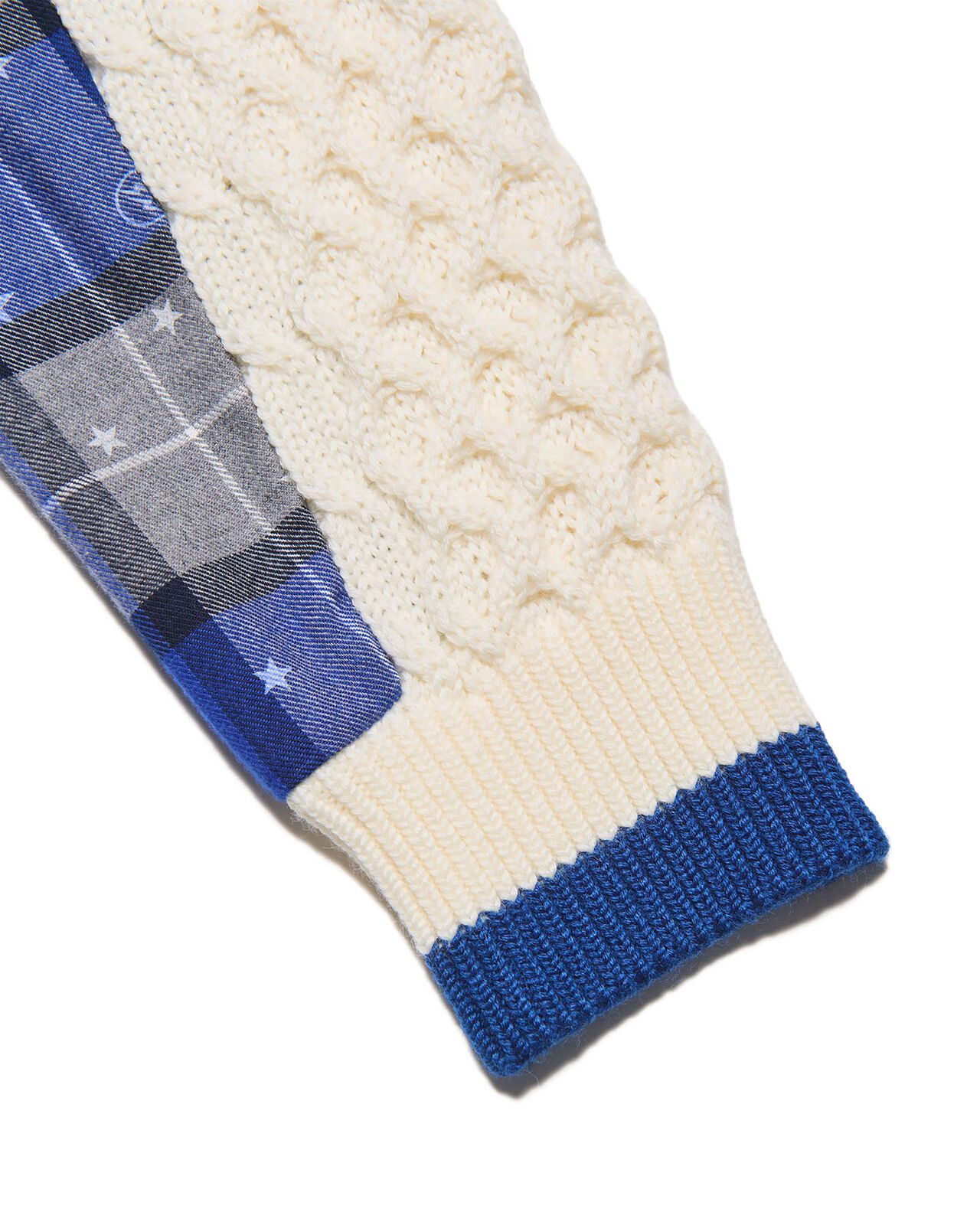 STAR PRINT CHECK PANELED CABLE KNIT,WHITE, large image number 2