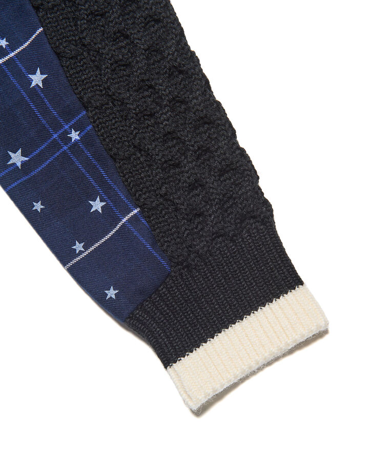 STAR PRINT CHECK PANELED CABLE KNIT,BLACK, medium image number 2