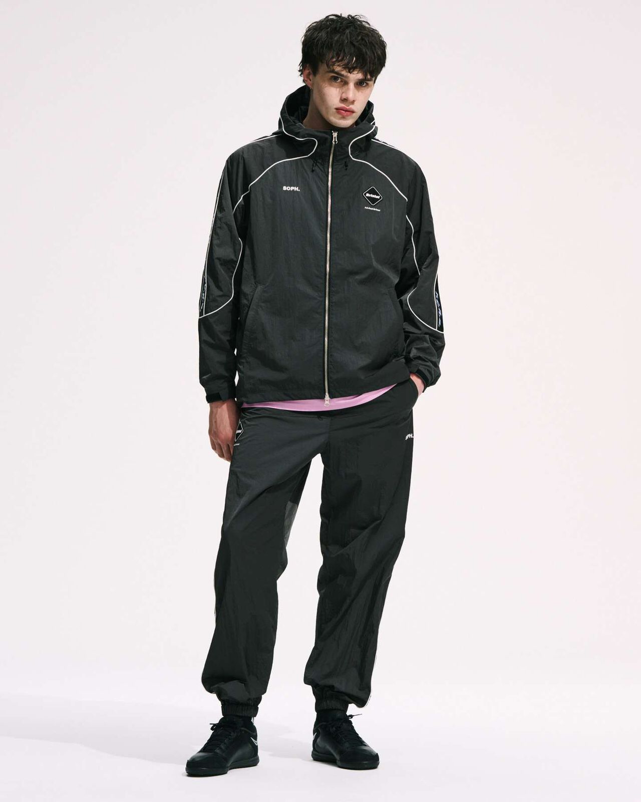 NYLON CHAMBRAY PRACTICE HOODED JACKET,BLACK, large image number 7