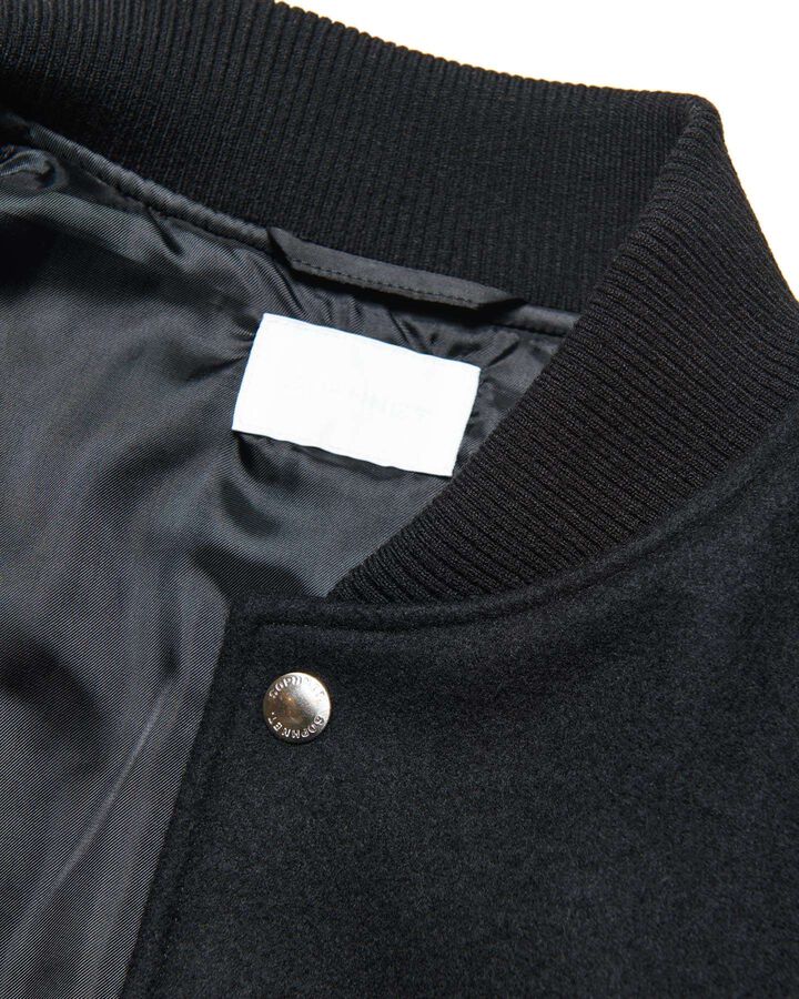 MELTON LAMBSWOOL VARSITY JACKET,BLACK, medium image number 2