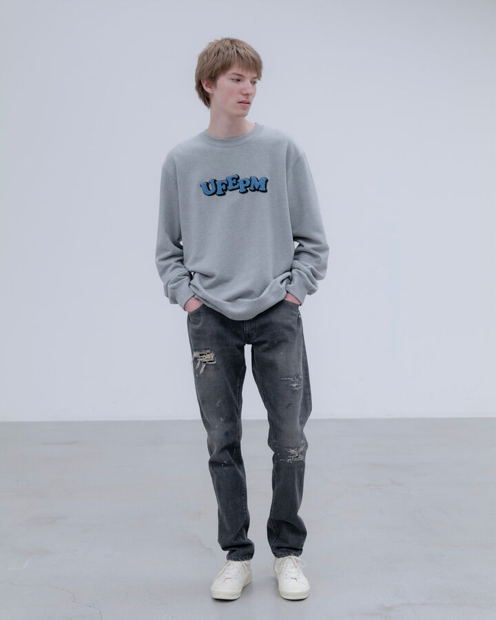 DAMAGED DENIM TAPERED-FIT JEANS,BLACK, medium image number 9