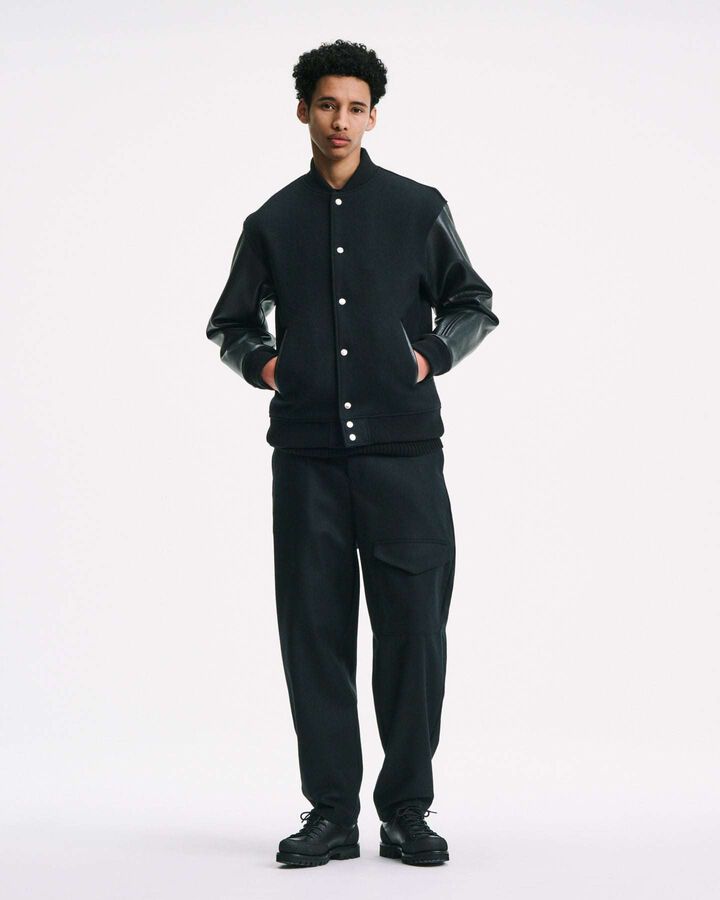 LIGHT MELTON WOOL ROYAL NAVY PANTS,BLACK, medium image number 5