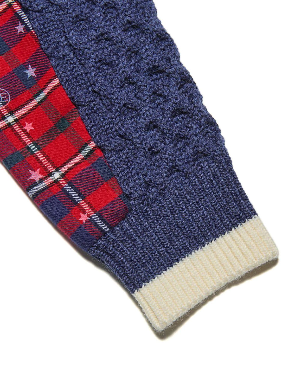 STAR PRINT CHECK PANELED CABLE KNIT,NAVY, large image number 2