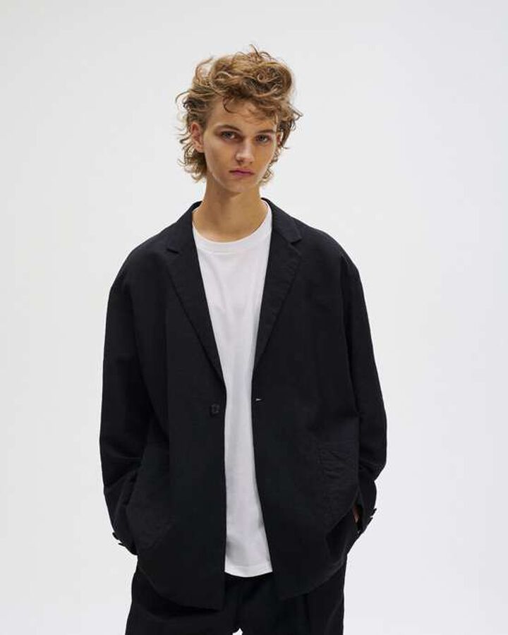 LINEN WOOL RELAX FIT 1BUTTON BLAZER,BLACK, medium image number 4