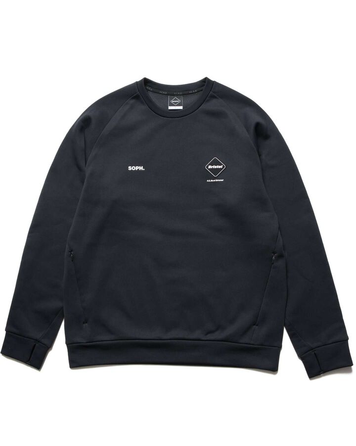 STRETCH FLEECE CREWNECK TOP,BLACK, medium image number 1