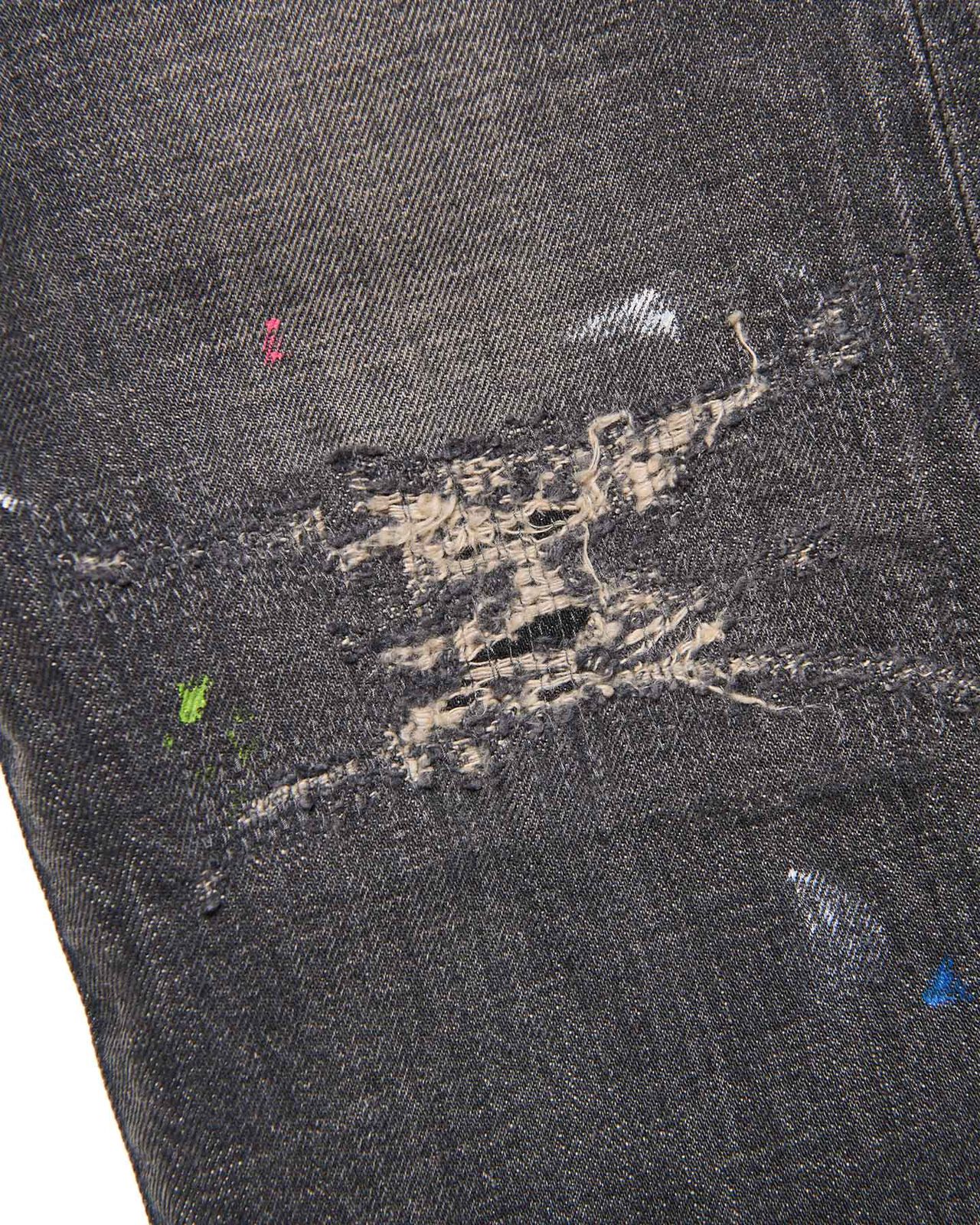 DAMAGED DENIM TAPERED-FIT JEANS,BLACK, large image number 5