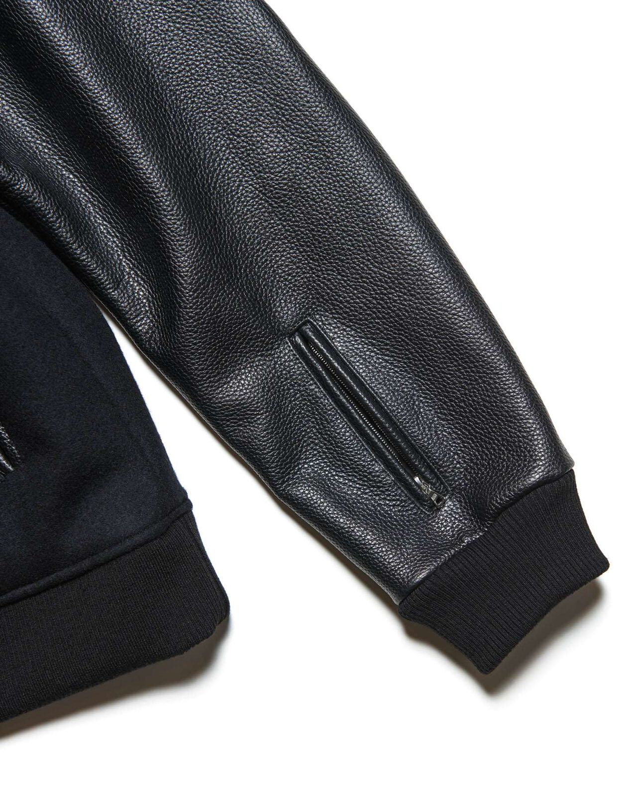 MELTON LAMBSWOOL VARSITY JACKET,BLACK, large image number 4