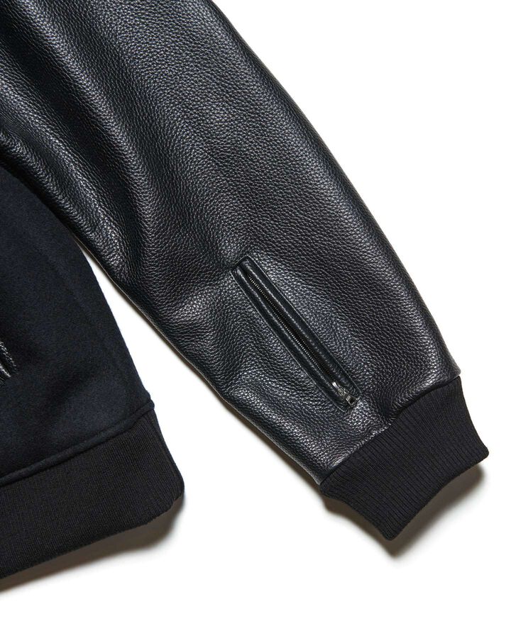 MELTON LAMBSWOOL VARSITY JACKET,BLACK, medium image number 4