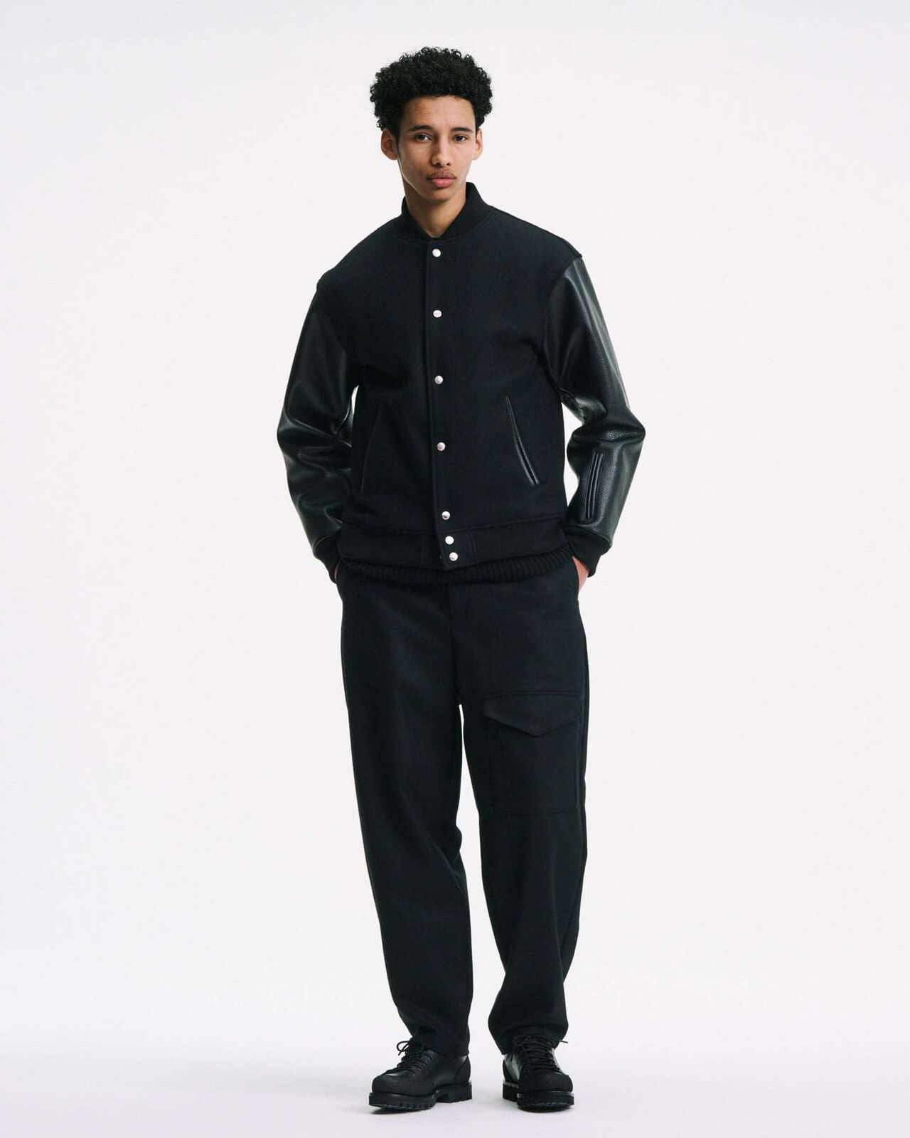 MELTON LAMBSWOOL VARSITY JACKET,NAVY, large image number 7