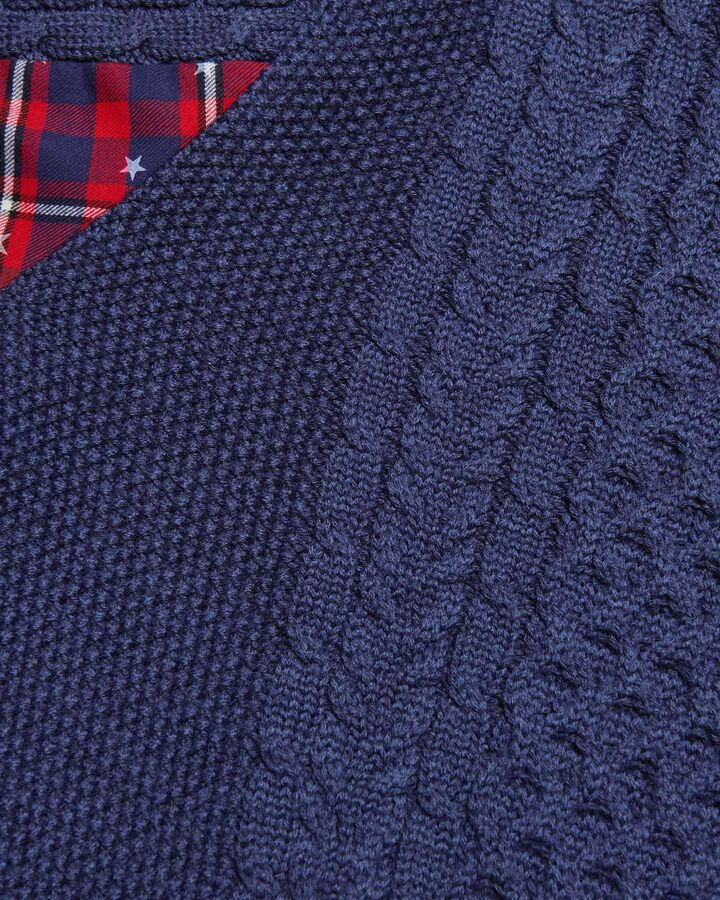 STAR PRINT CHECK PANELED CABLE KNIT,NAVY, medium image number 3