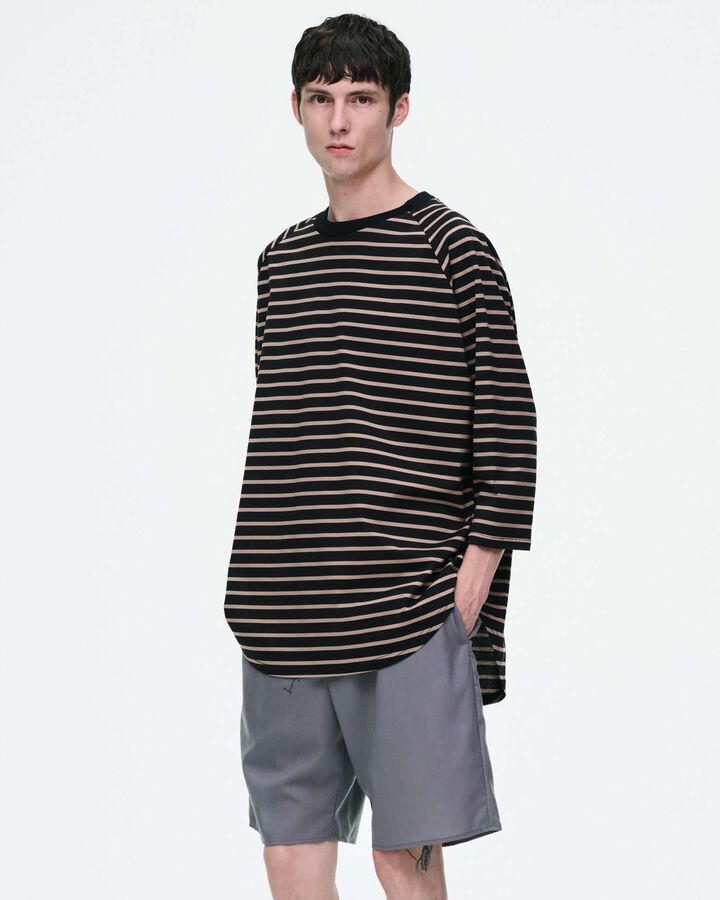 BORDER RAGLAN 3/4 SLEEVE WIDE TEE,BEIGE, medium image number 2