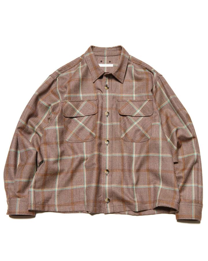 SAXONY WOOL CHECK LOGO PATCH SHIRT,B, medium