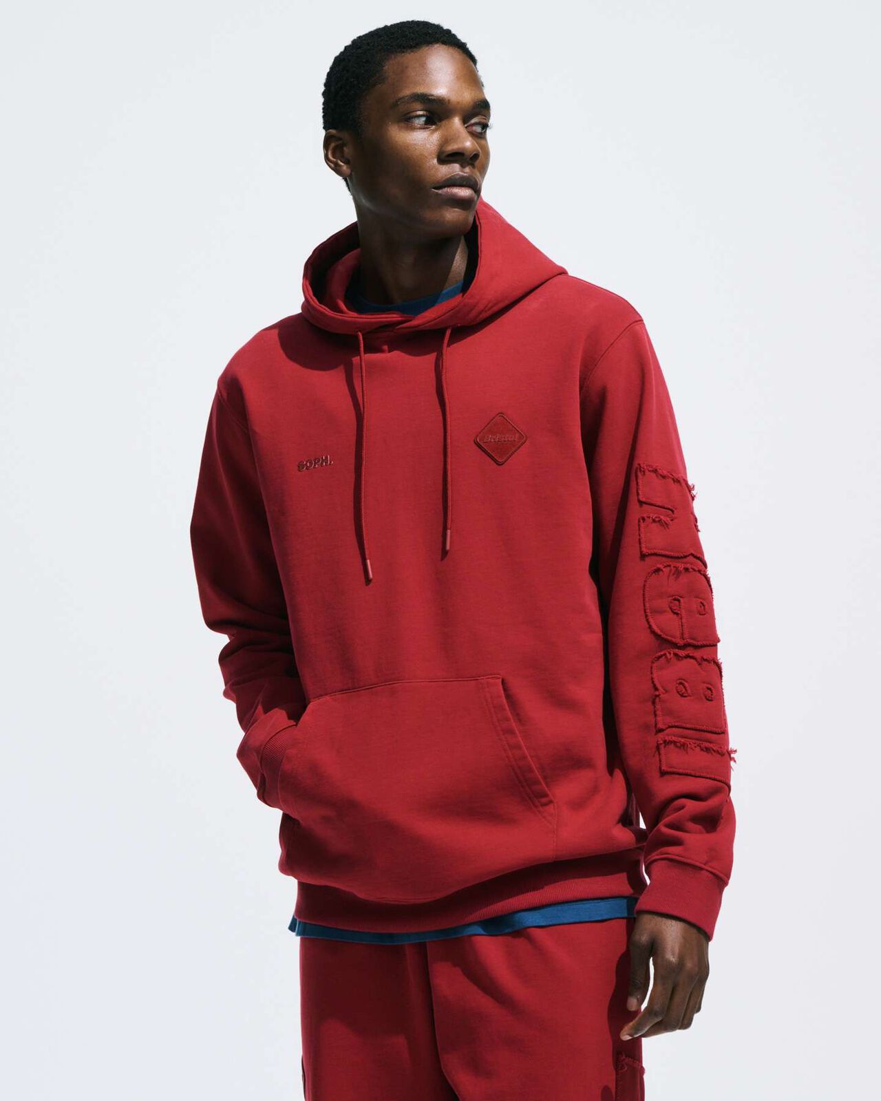 CUT-OFF LOGO SWEAT HOODIE,RED, large image number 6