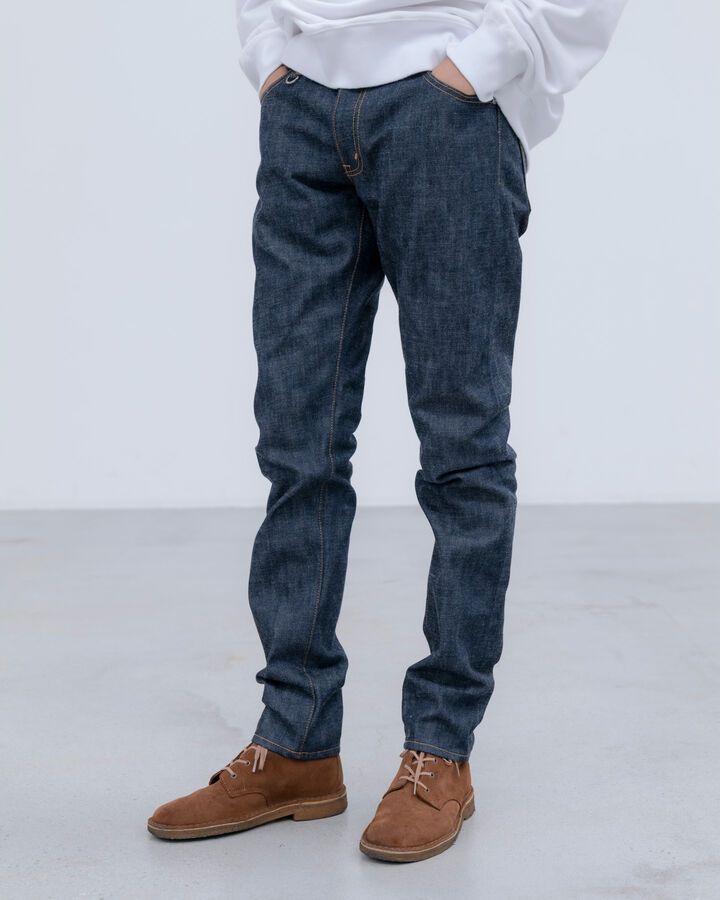RIGID DENIM TAPERED-FIT JEANS,INDIGO, medium image number 5