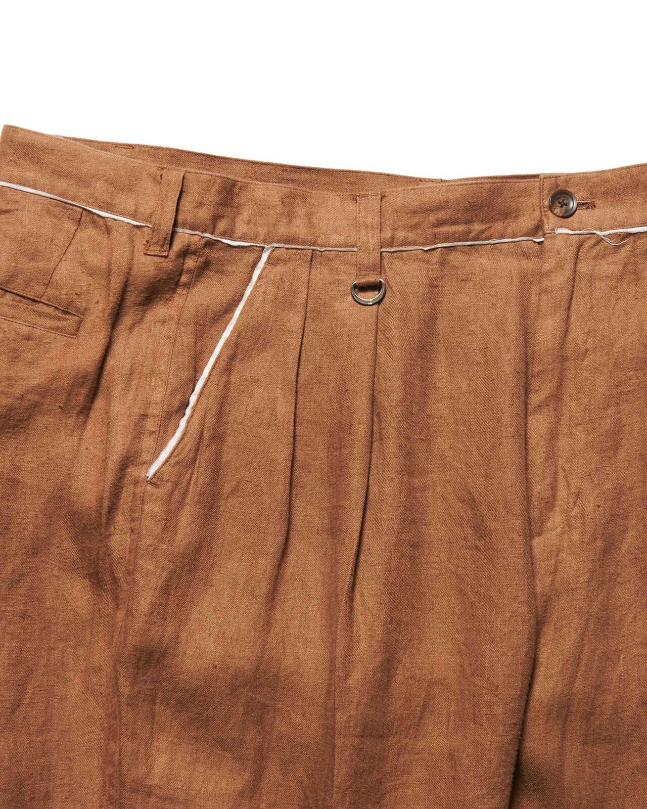 BRUSHED LINEN CUT-OFF PANTS,BROWN, large image number 2