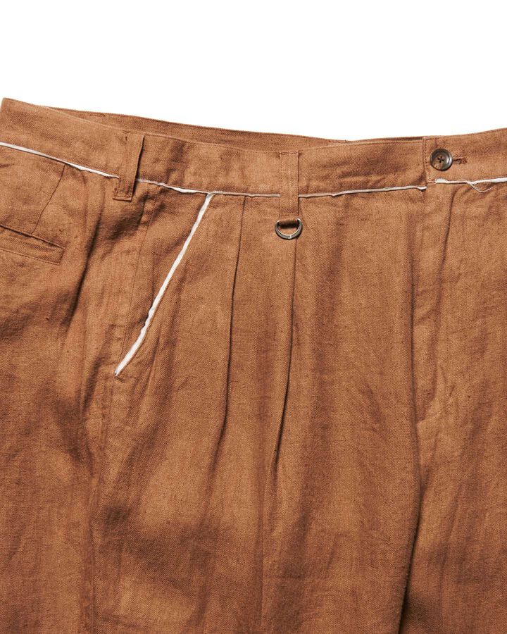BRUSHED LINEN CUT-OFF PANTS,BROWN, medium image number 2