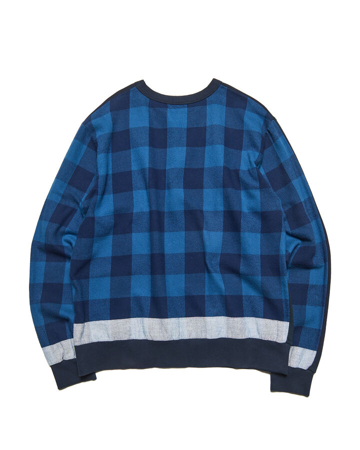 LINE FLANNEL CHECK PANELED CREWNECK TOP,BLUE, medium image number 1