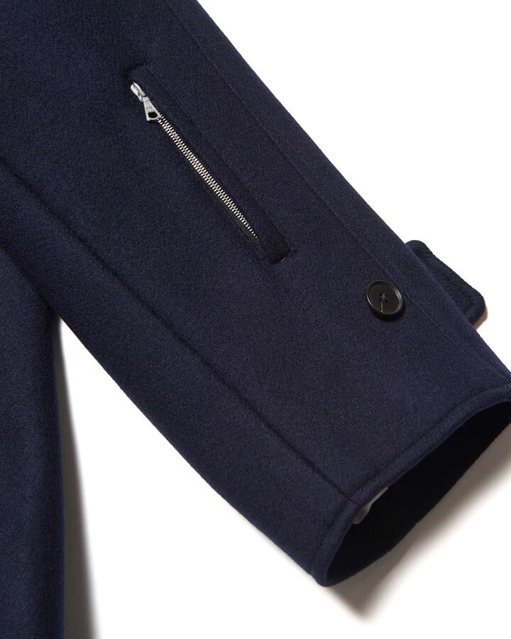 WOOL MELTON SHORT OVERCOAT,NAVY, medium image number 6