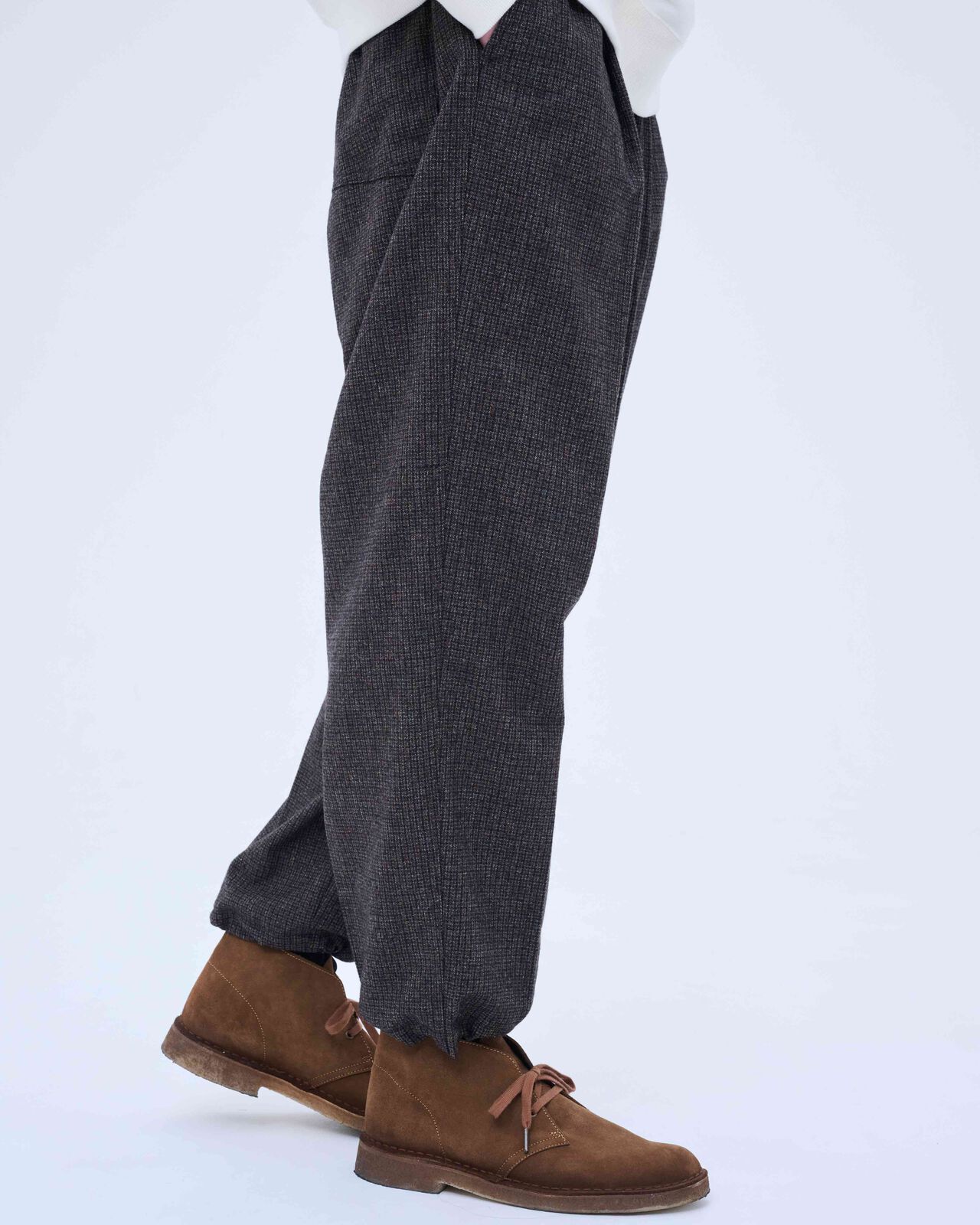 MELANGE TWEED GUNCLUB CHECK 1TUCK WIDE TAPERED PANTS,BROWN, large image number 4
