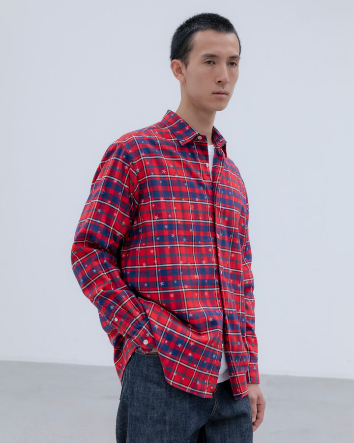 STAR PRINT CHECK SHIRT,BLUE, medium image number 4