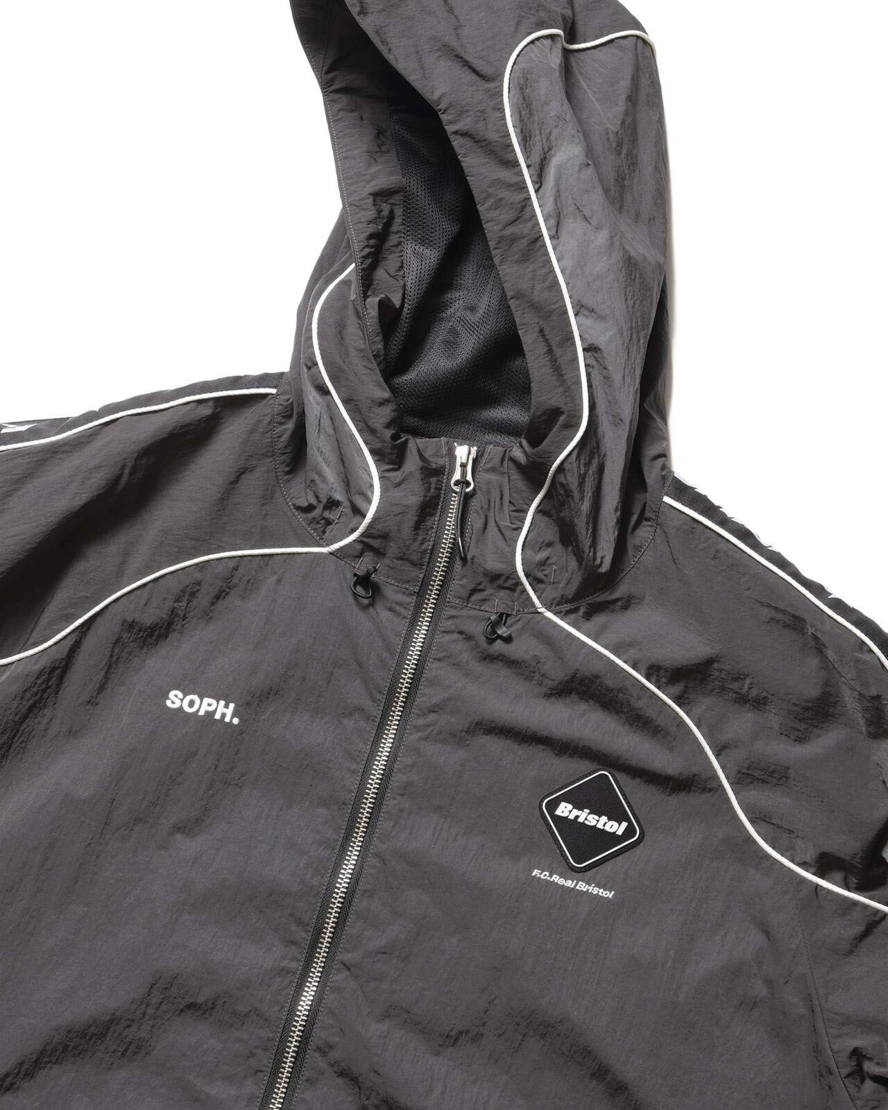 NYLON CHAMBRAY PRACTICE HOODED JACKET,CHARCOAL GRAY, large image number 2