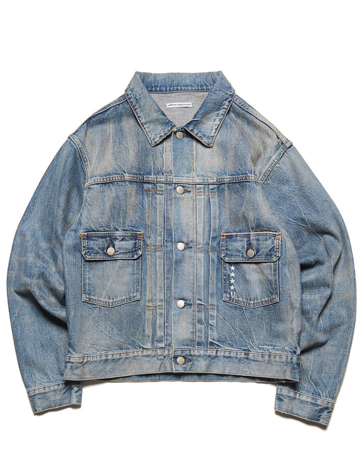DAMAGED DENIM TRUCKER JACKET,INDIGO, medium