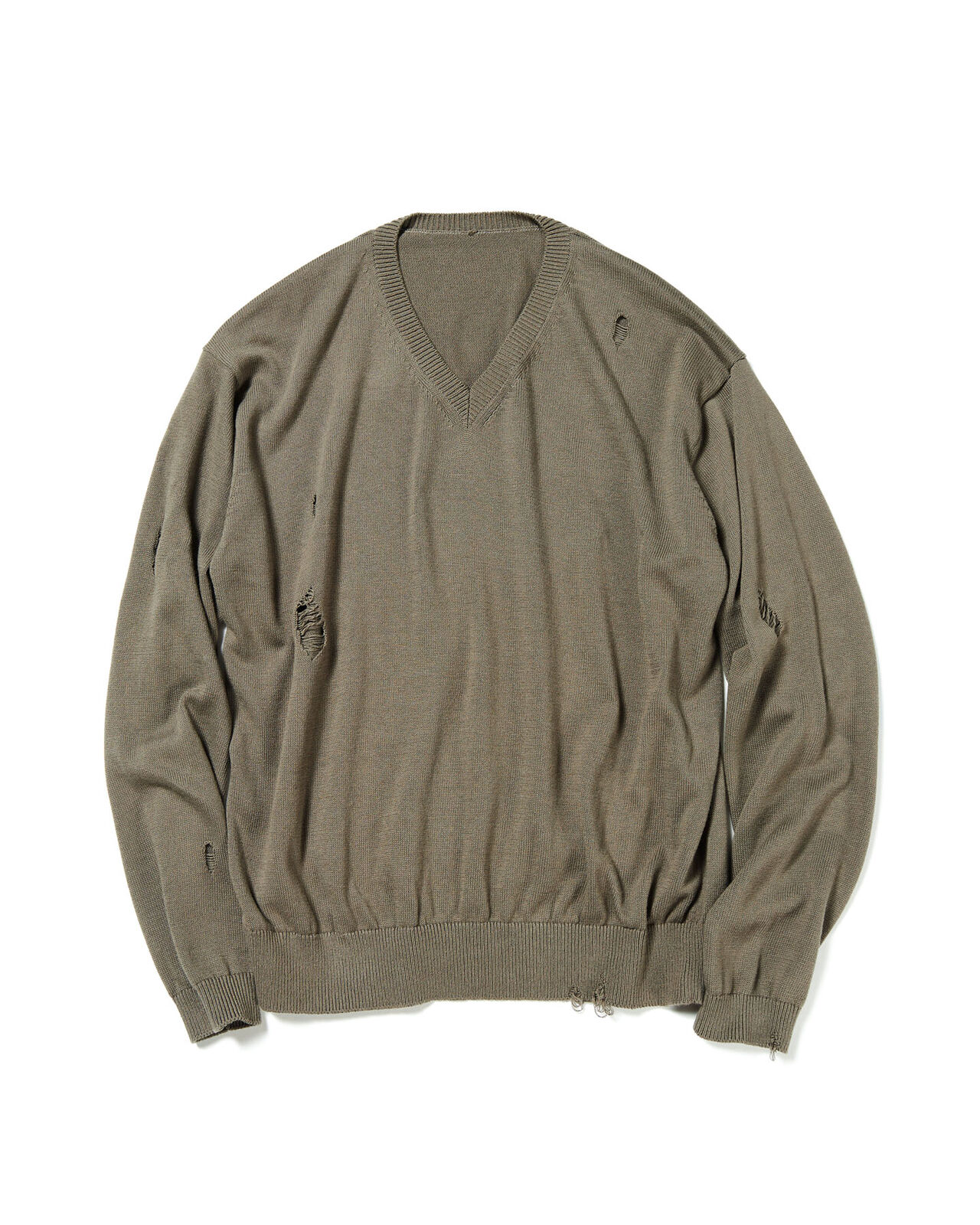 DAMAGED V NECK KNIT,KHAKI, large image number 0