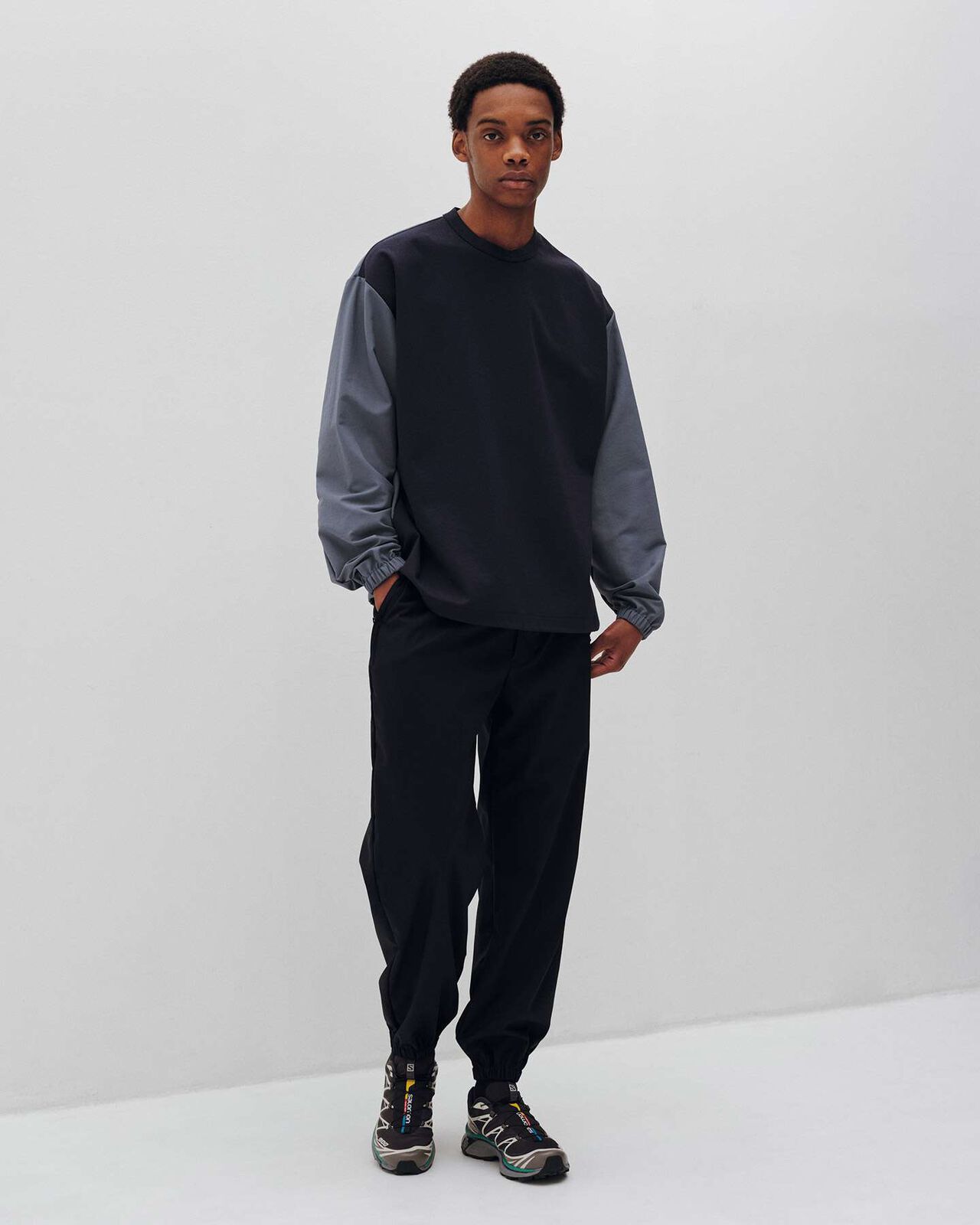 FABRIC MIX L/S CREWNECK TOP,KHAKI, large image number 7