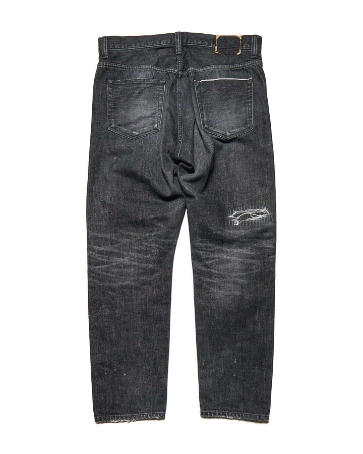 DAMAGED DENIM TAPERED-FIT JEANS,BLACK, medium image number 1