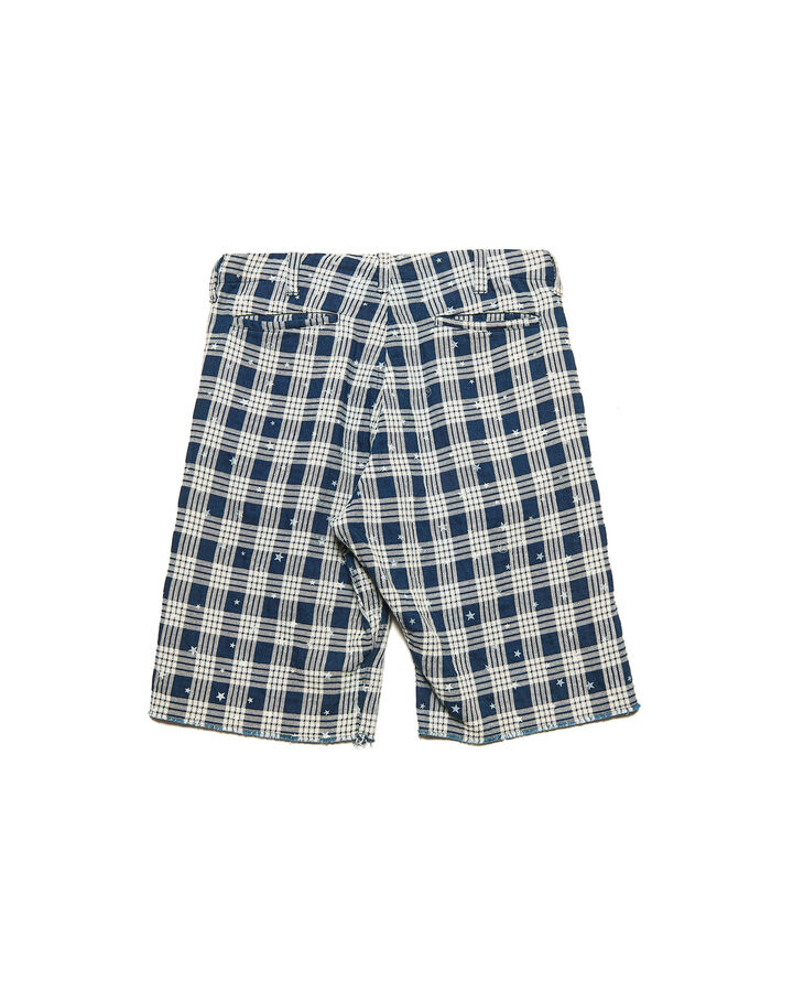 STAR PRINT CHECK CUT-OFF SHORTS,INDIGO, medium image number 1