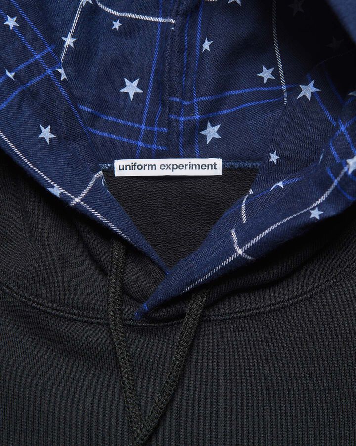 STAR PRINT CHECK LINING SWEAT HOODIE,BLACK, medium image number 3