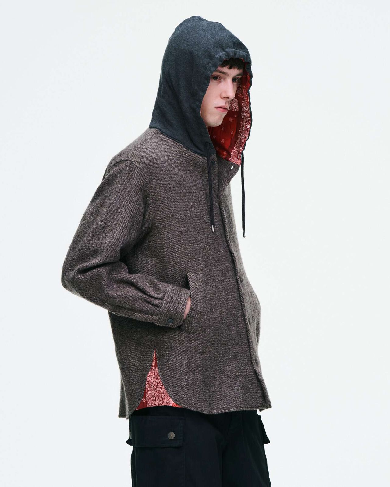 LINEN WOOL HOODED SHIRT,LIGHT BROWN, large image number 6