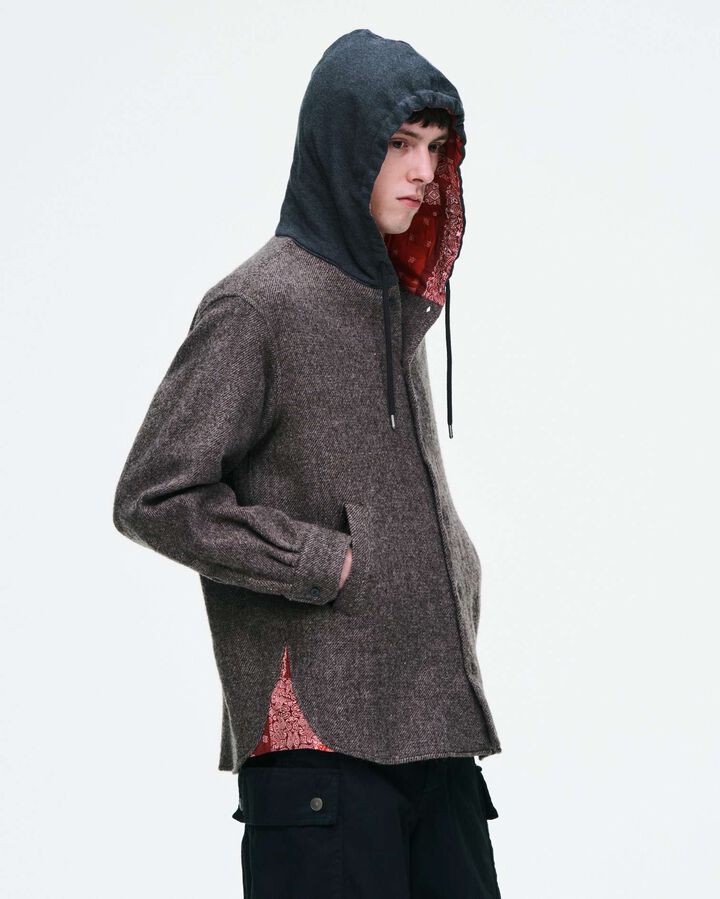 LINEN WOOL HOODED SHIRT,LIGHT BROWN, medium image number 6